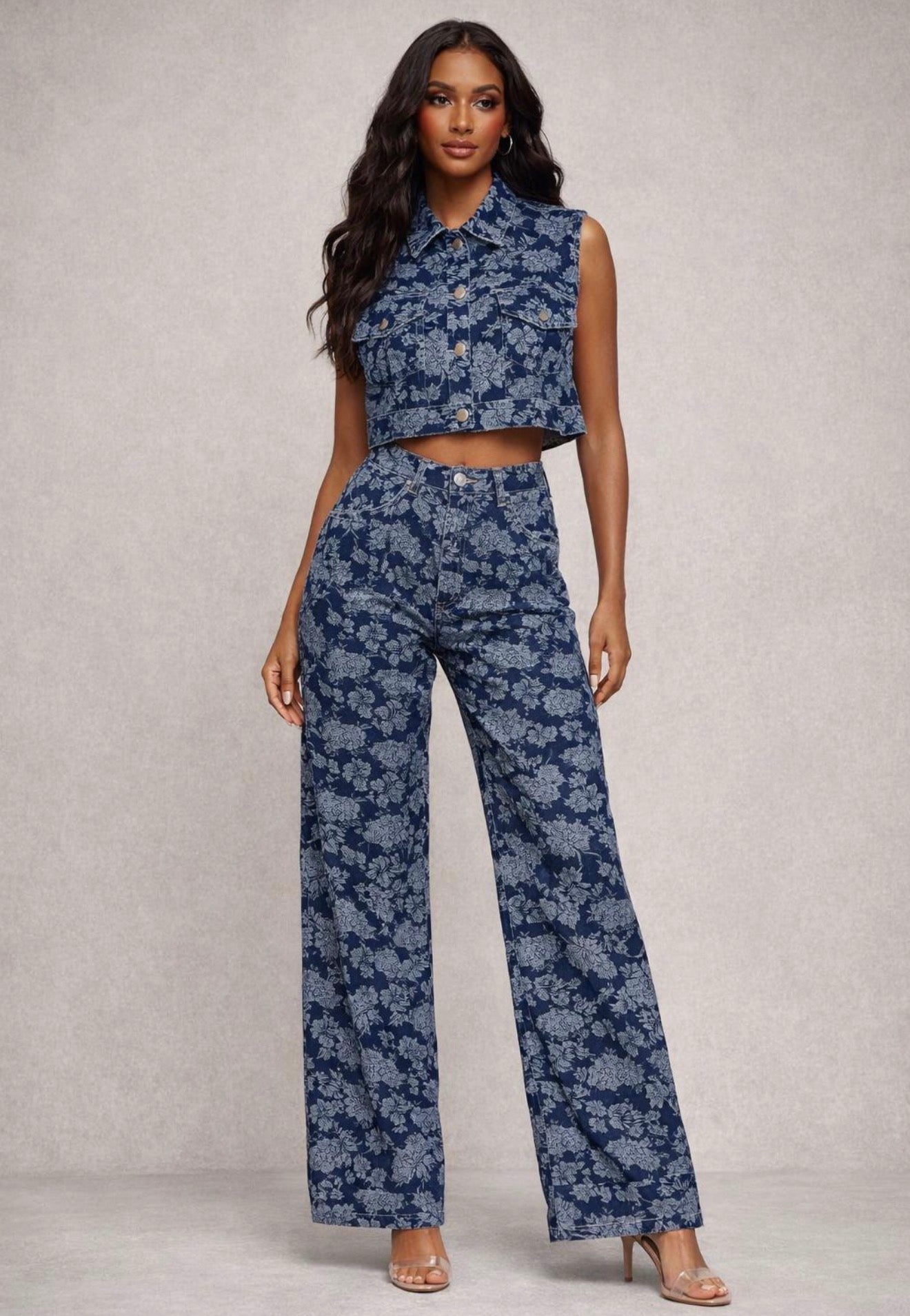 Flor azul denim set