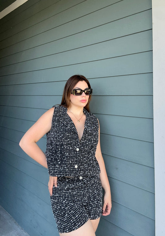 Tweed short-Vest set