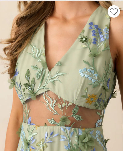 Green flowers Maxi dress