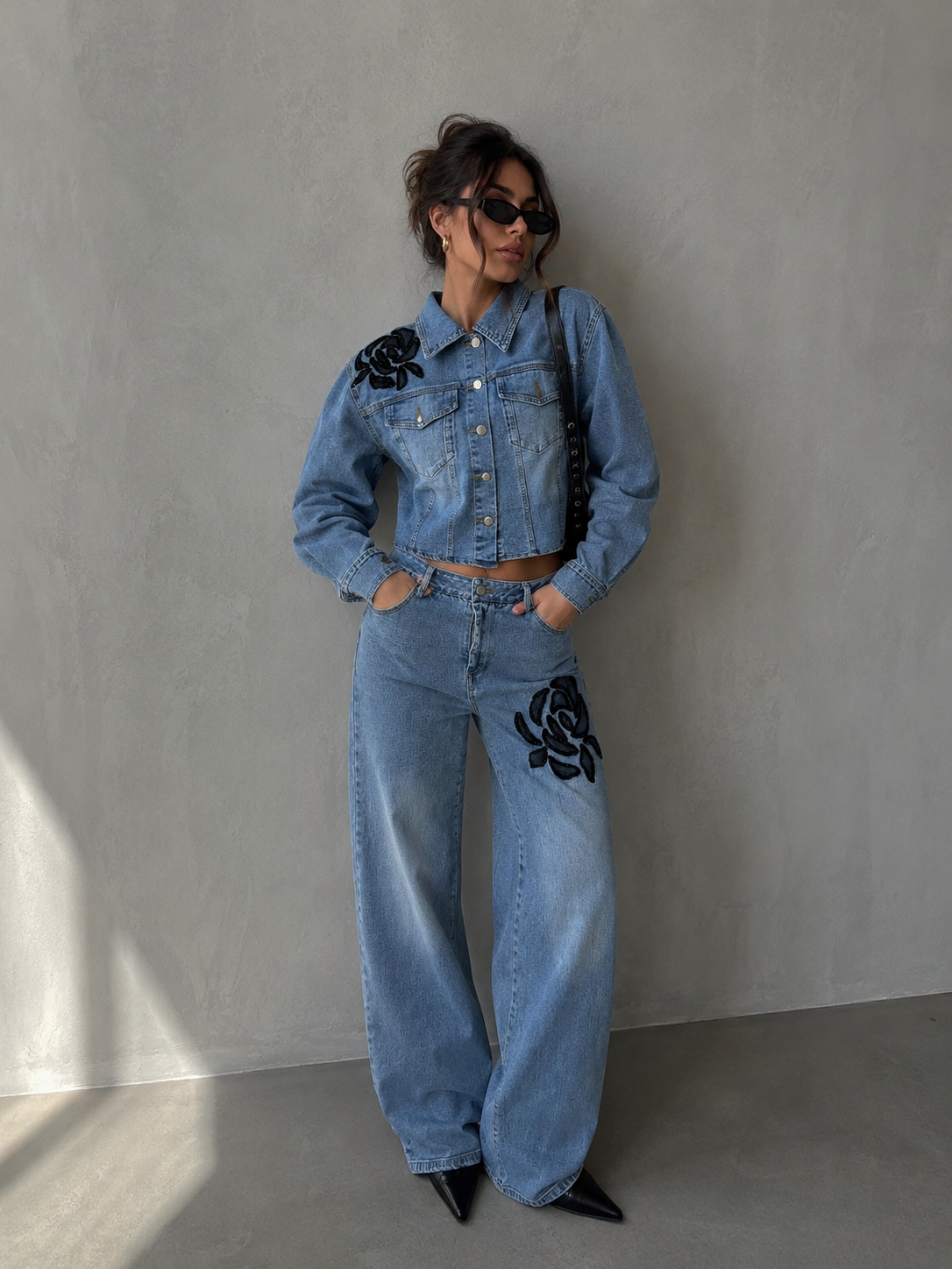Denim flower set