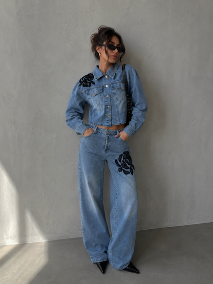 Denim flower set