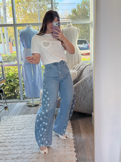 Denim baggy polka dots
