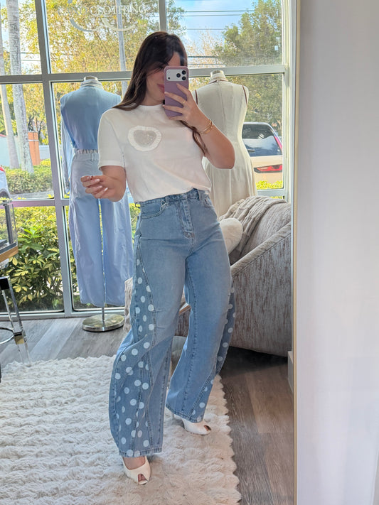 Denim baggy polka dots