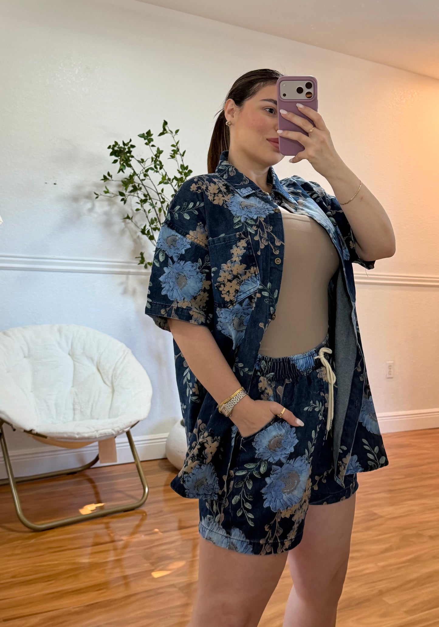 Floreado short denim set