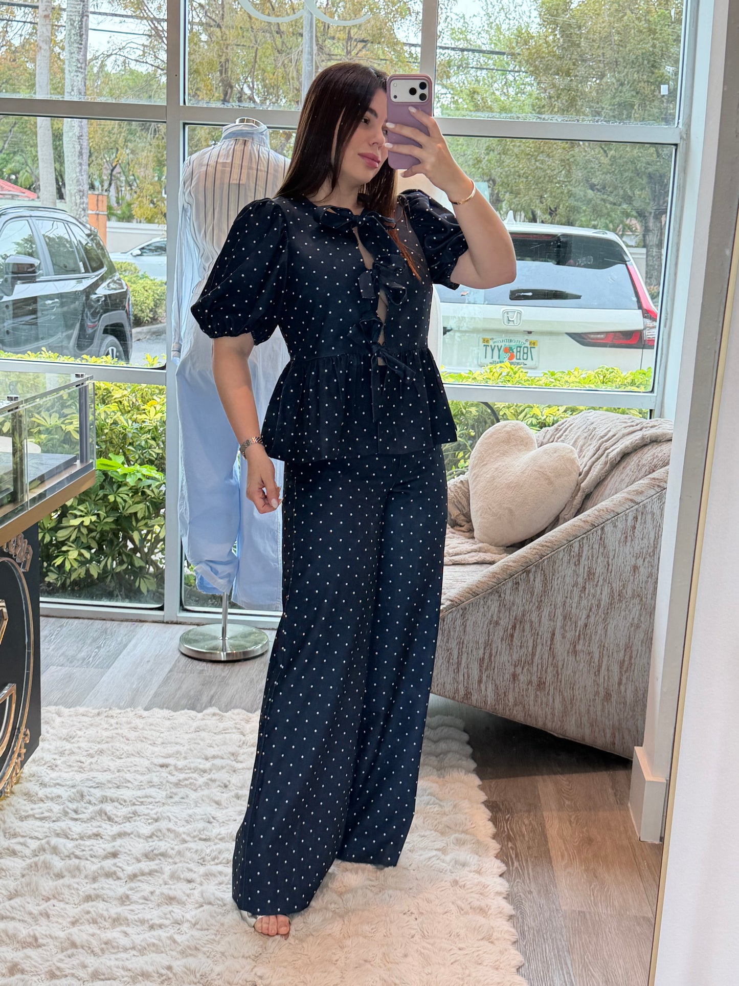 Navy polka dots set