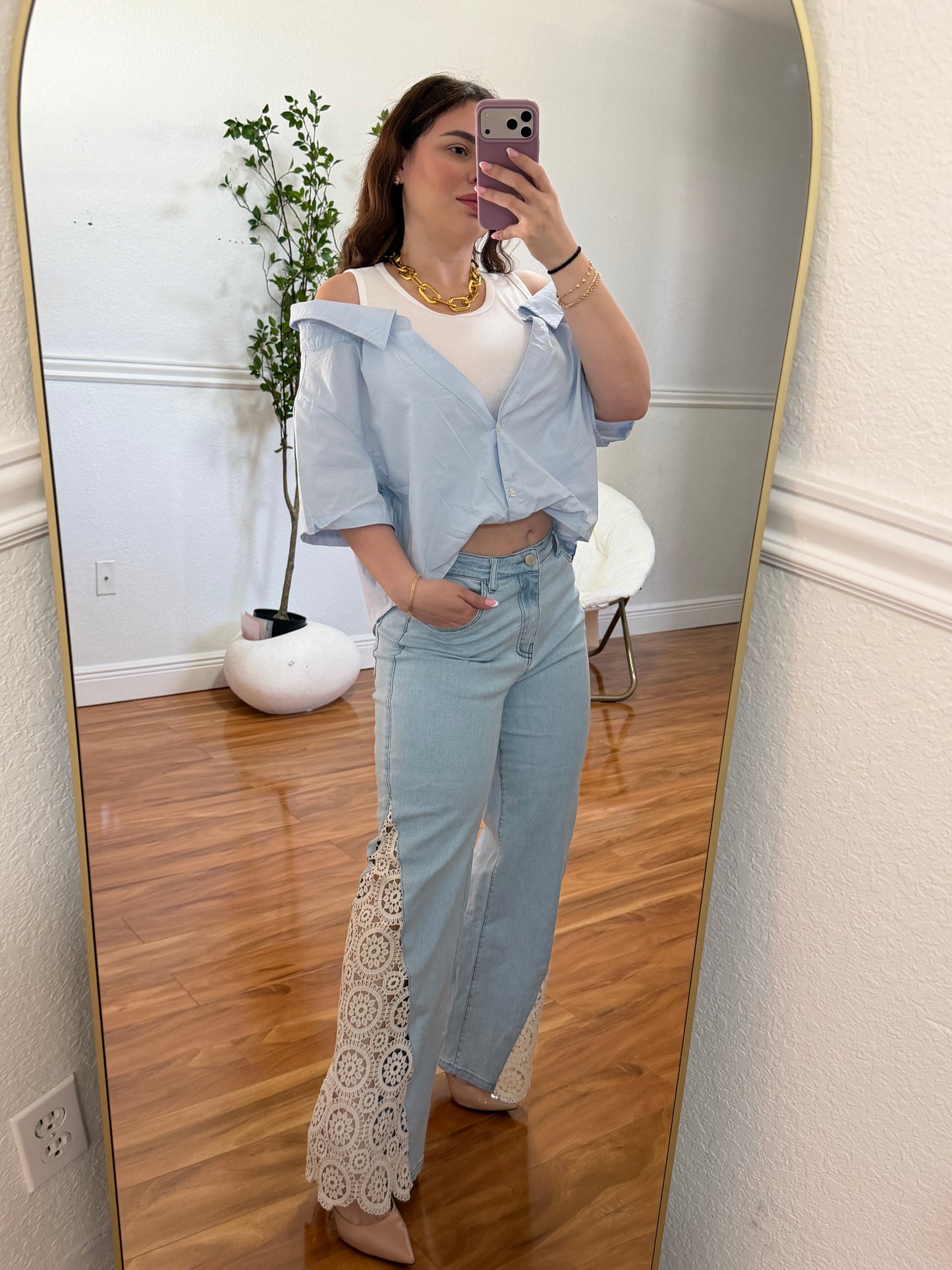 Embroidery stretchy jeans
