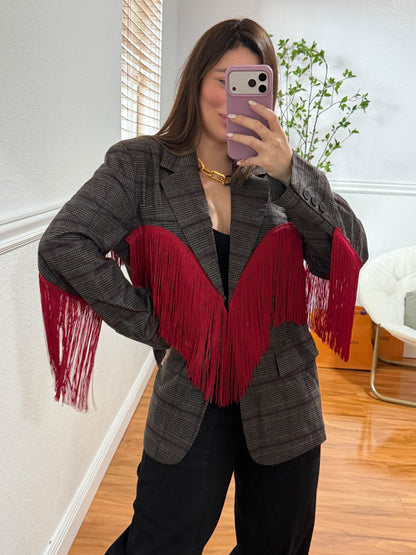 Plaid & Fringe Blazer