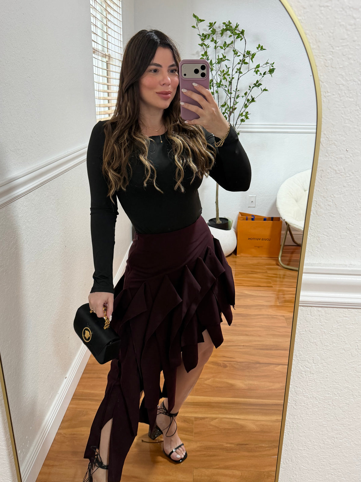 Wine Ruffle midi Skirt
