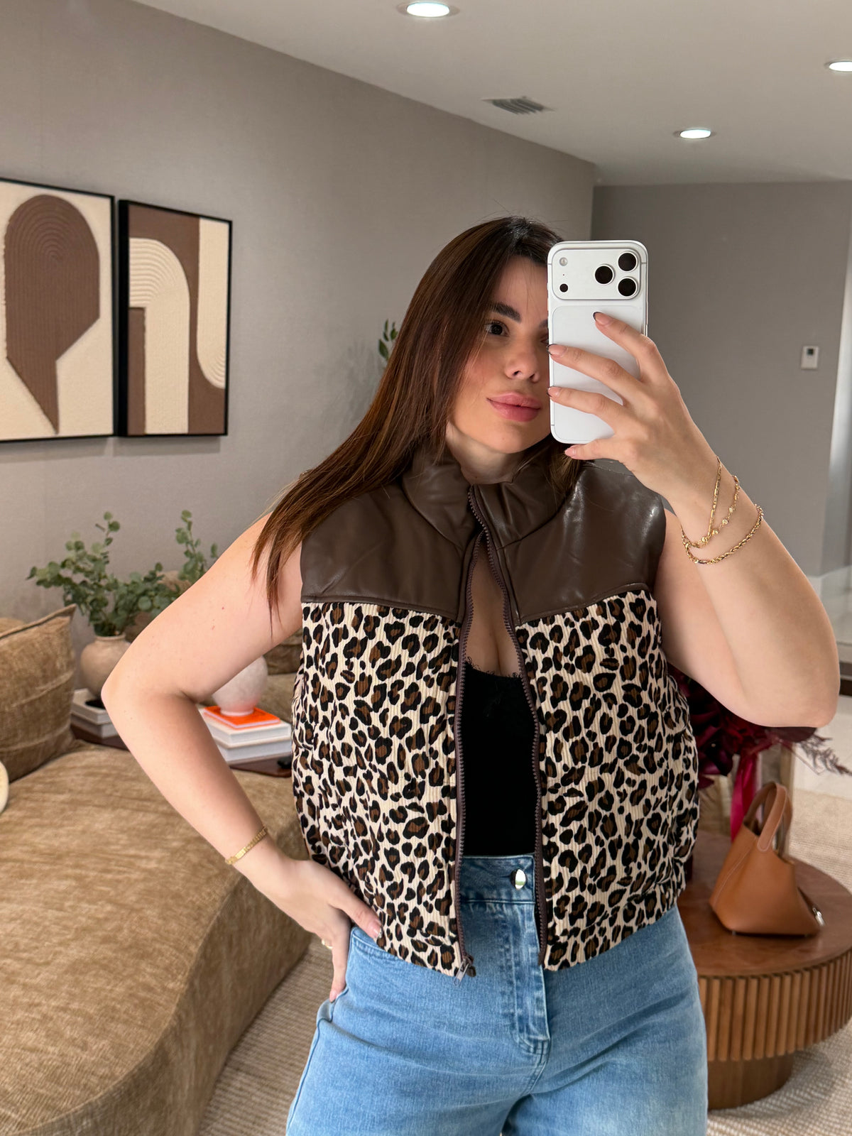 Lather leopard Vest