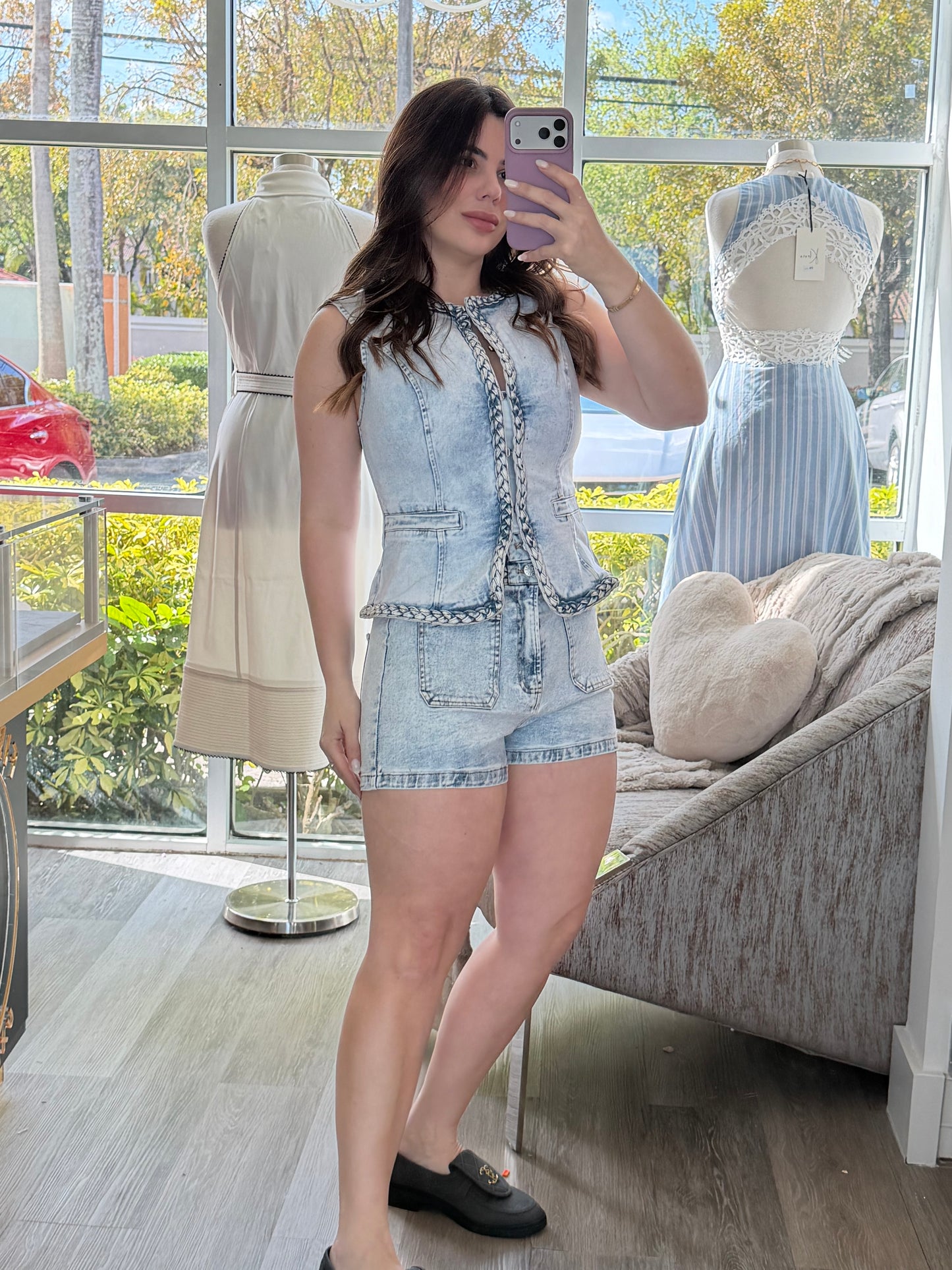 Denim short set