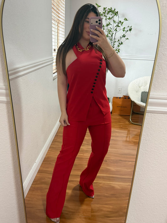Red Cross-Neck Button Set