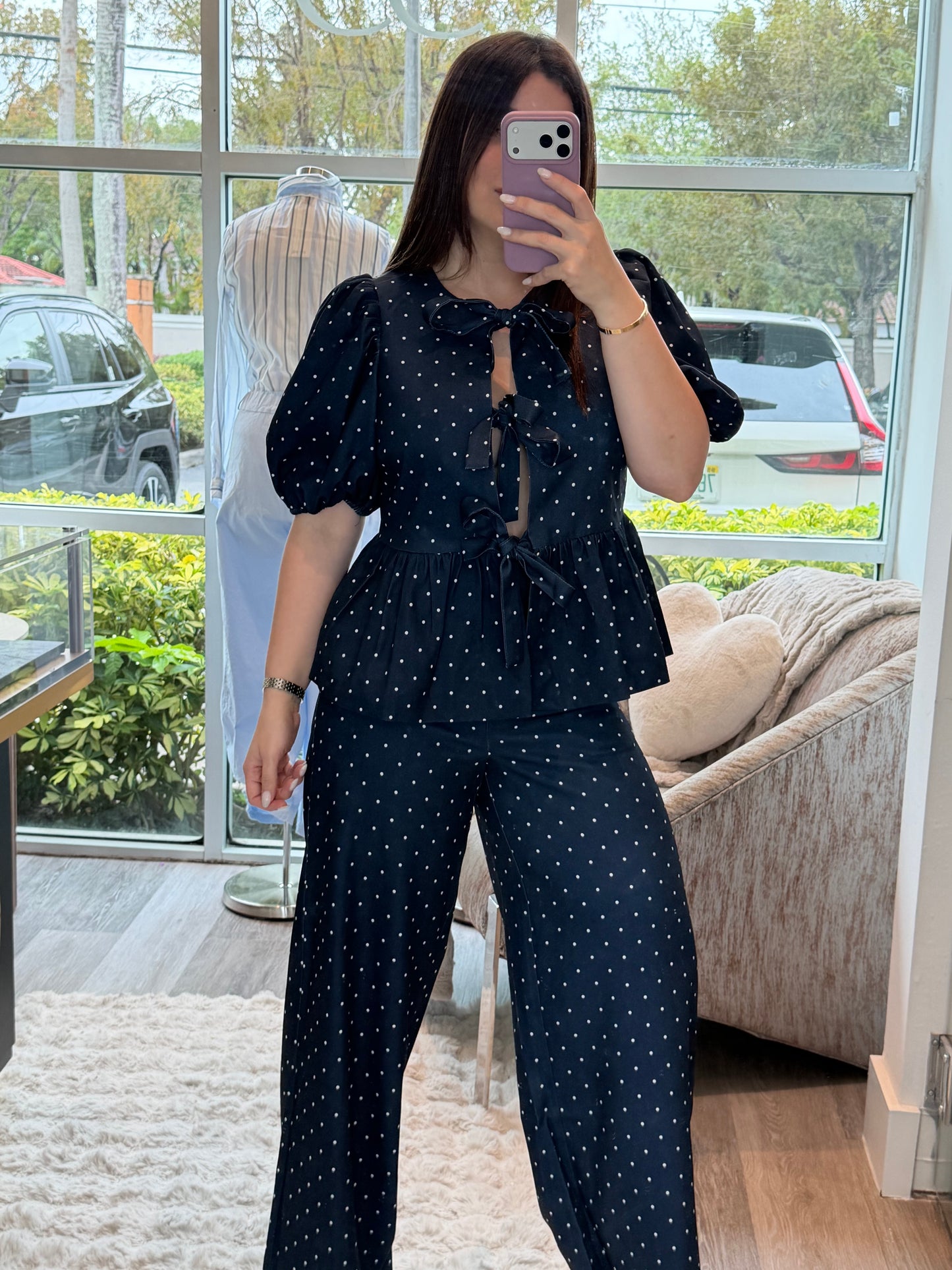 Navy polka dots set