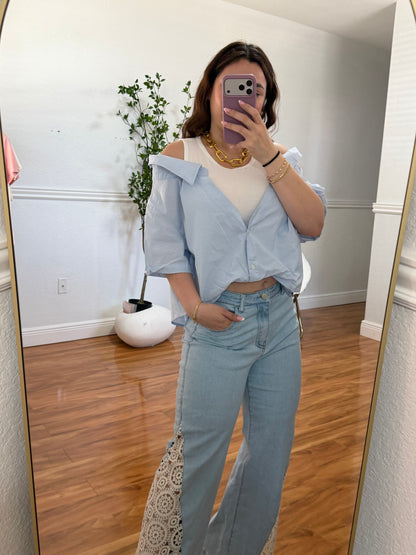 White and blue top