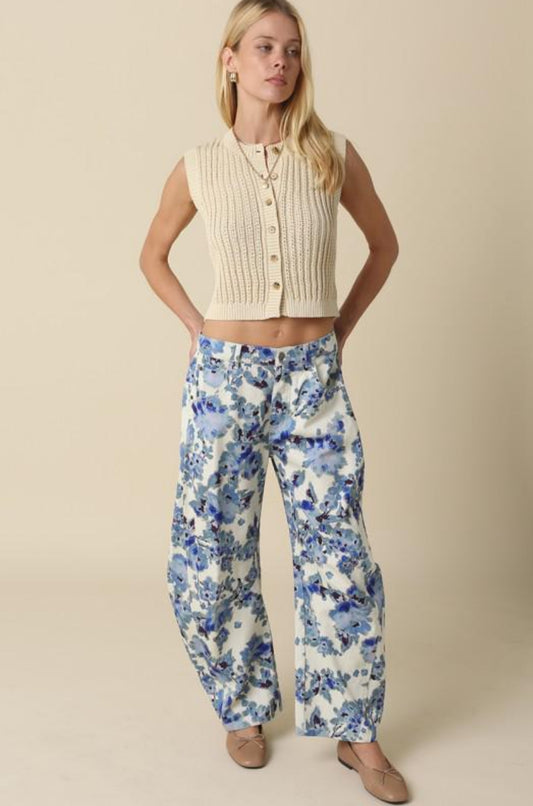 The flowers barrel Jeans strech