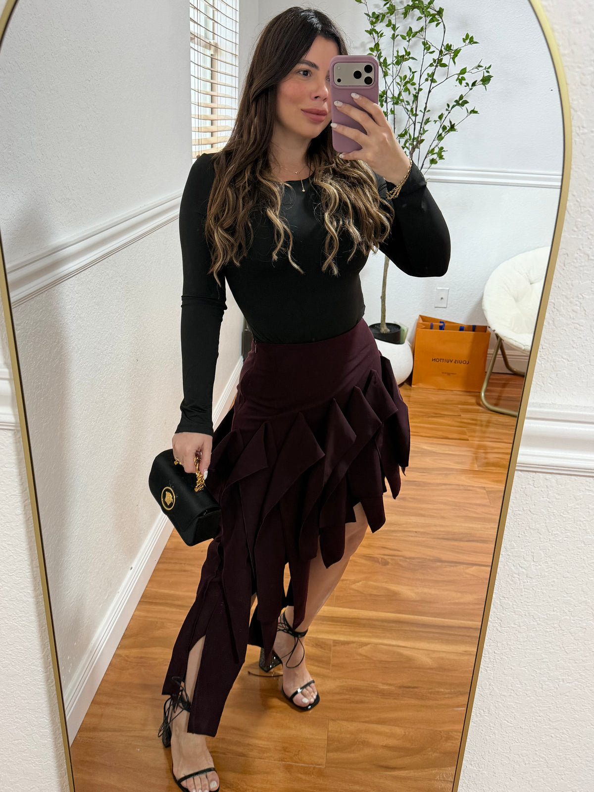Wine Ruffle midi Skirt