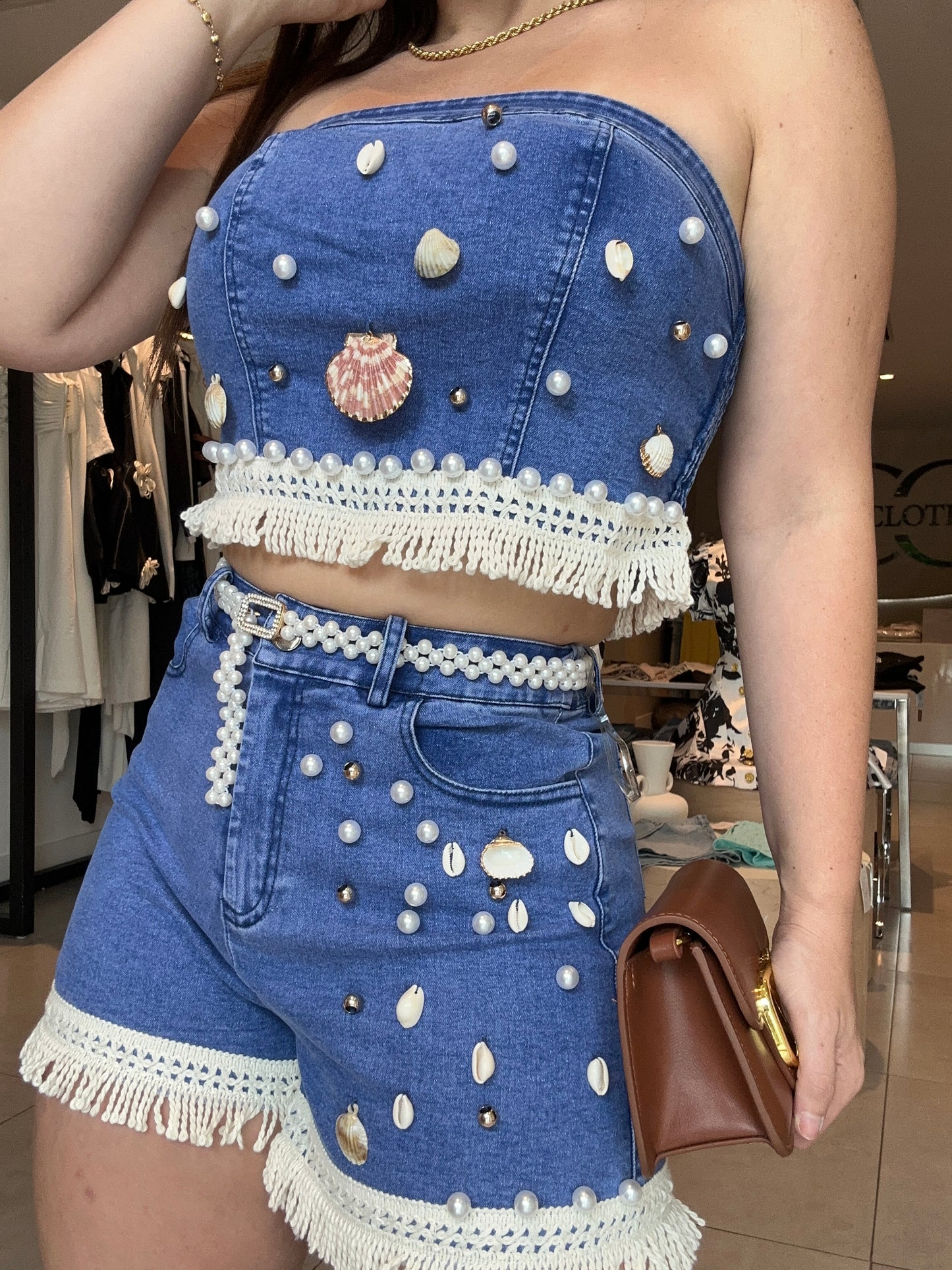 Denim coral set
