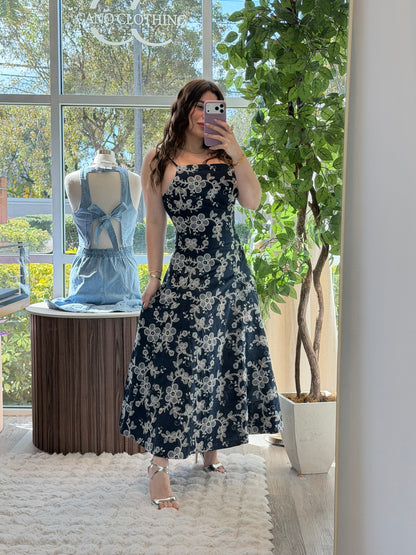 Embroider Maxi dress navy
