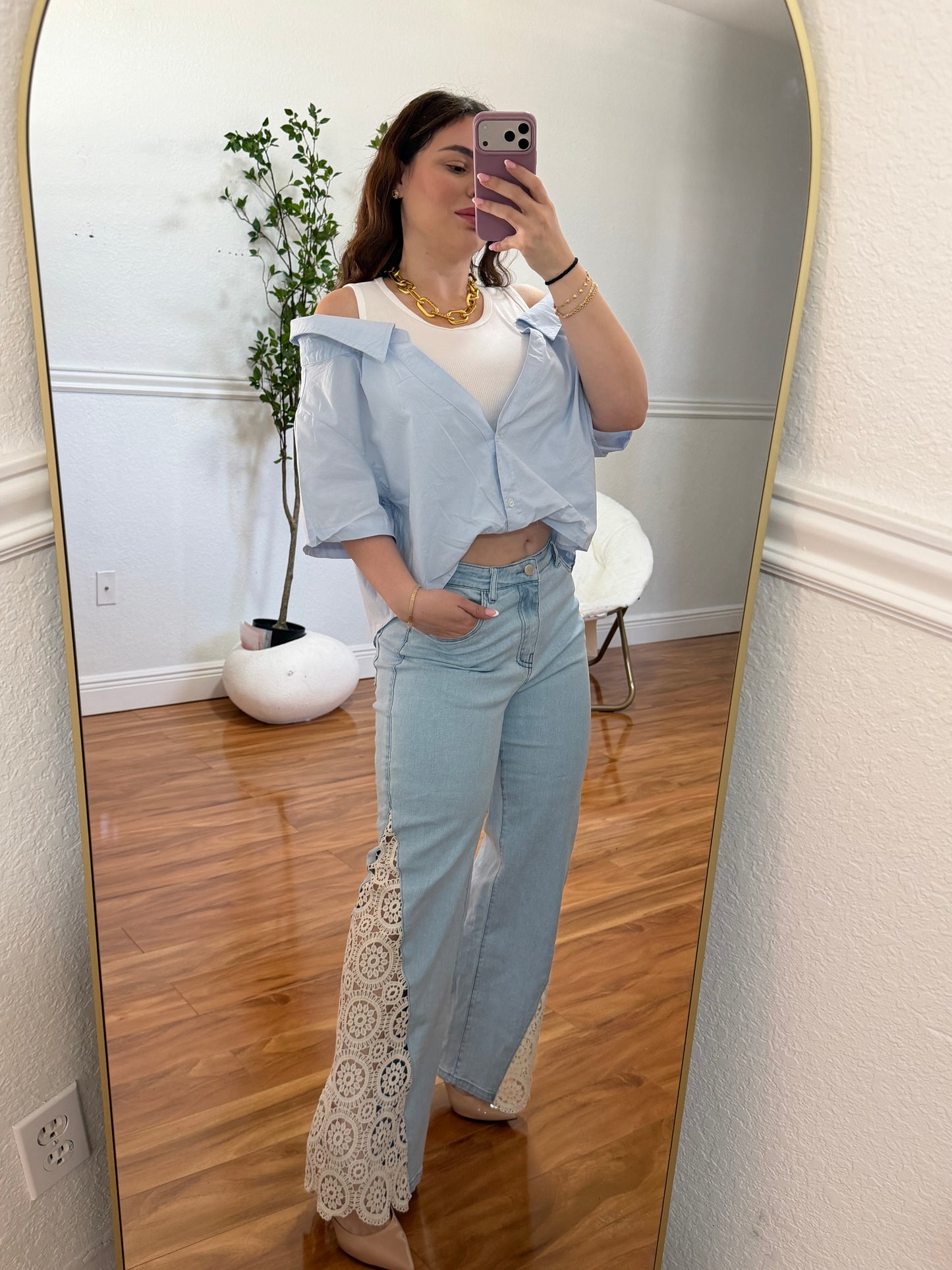 Embroidery stretchy jeans