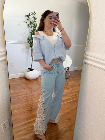 Embroidery stretchy jeans
