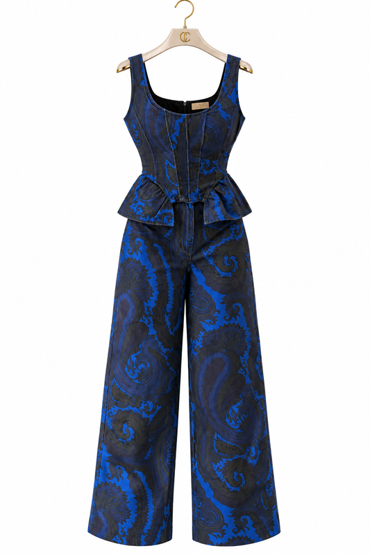 Paisley Peplum Navy Set