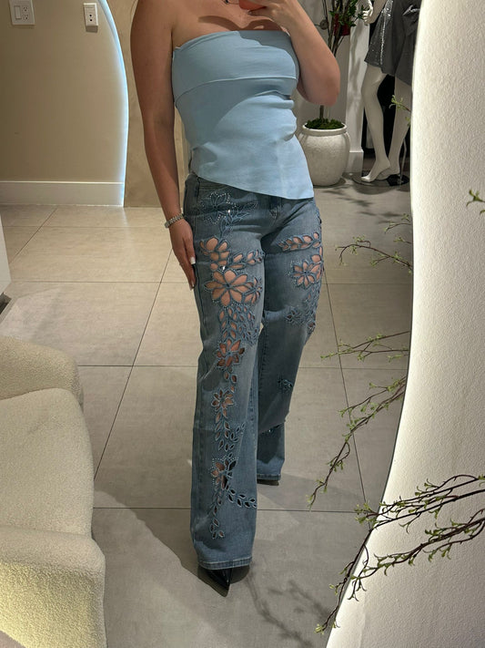 Flowers denim jeans 65$